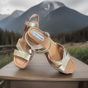 Steve Madden SURFBRD Platform Sandals Gold Leather Women's Sz‎ 10 New , Wedding